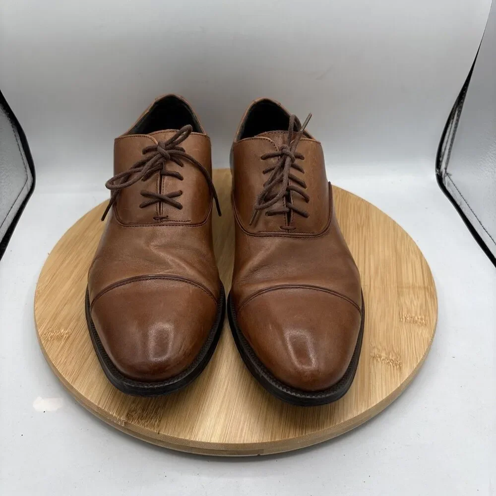 Stacy Adams Men’s 10.5 US Oxford Cap-Toe Dress Shoes Cognac Leather Lace-Up